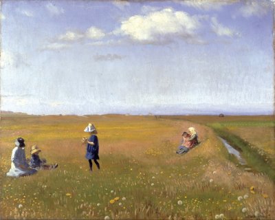 Children and Young Girls Picking Flowers in a Field North of Skagen by Michael Peter Ancher